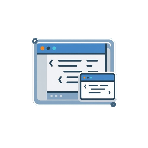 Illustration of a web browser window with code on a white background