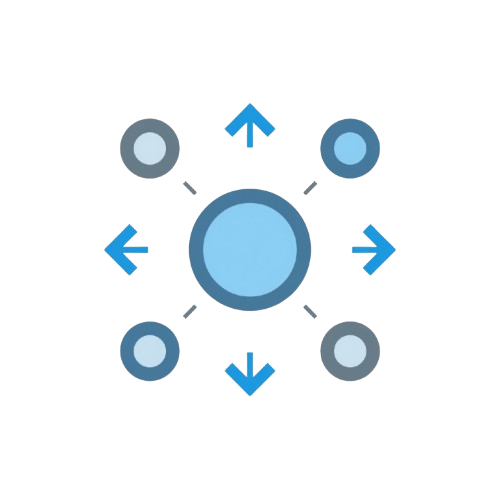 Central blue circle with radiating arrows on a white background