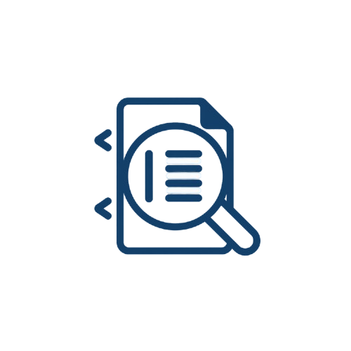Icon of a document with a magnifying glass, symbolizing search or inspection.