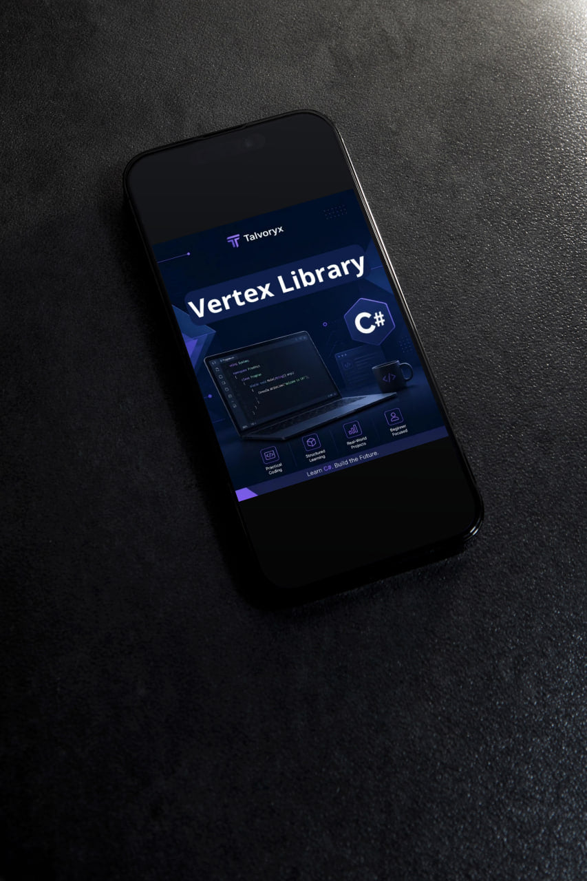 Phone displaying the Taberys Vertex Library app on a dark surface